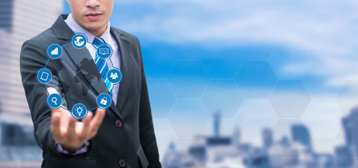 Asian Businessman success and achievement goal concept for fintech and business