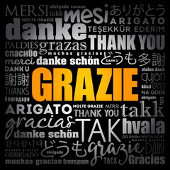 Grazie (Thank You in Italian) word cloud background in different languages