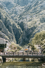 Naklejka premium Sights of Montenegro and streets. Panorama of the Bay of Kotor and the old town.
