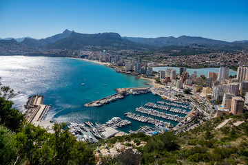 Beaches and mountains of Calpe. View from the natural park of Penyal d'Ifac, Spain