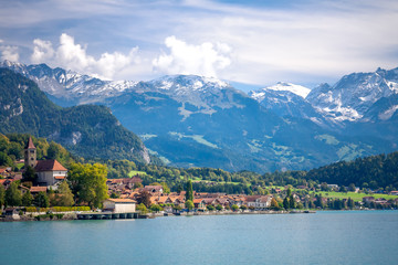 panorama of the city of Brienz. Brienz lake in switzerland