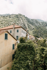  Cozy corners of Montenegro. Panorama of the city of Kotor and the details of the streets.