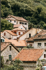 Obraz premium Cozy corners of Montenegro. Panorama of the city of Kotor and the details of the streets.