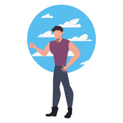 man avatar character sky background