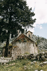 Ancient ruins and stone walls. Old abandoned Church in Kotor, Montenegro.