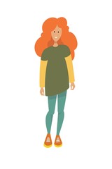 girl with bright red hair on a white background