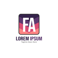 Initial FA logo template with modern frame. Minimalist FA letter logo vector illustration