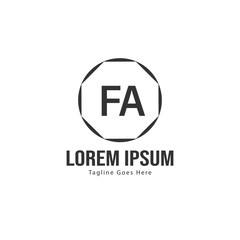 Initial FA logo template with modern frame. Minimalist FA letter logo vector illustration