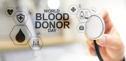 World blood donor's day. Medical concept on screen.