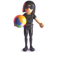 Goth girl is on holiday and playing with a beach ball, 3d illustration