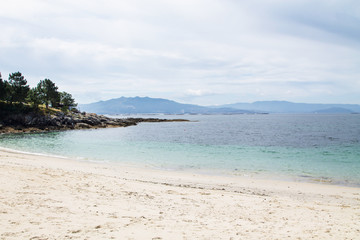 Galicia beach with Cies islands in the background