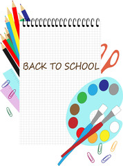 Vector illustration of back to school with school supplies and notebook paper for copy space