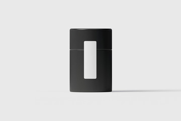 Black Paper Tube Tin Can Mock up, 3D rendering. Can with label.