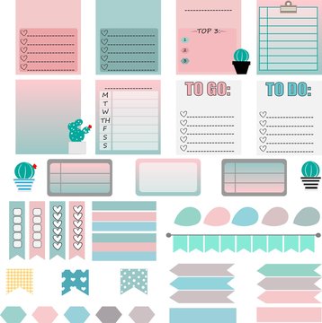 Bright Female Calendar Planner With Stickers For The Organized Diary. Vector