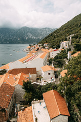  Streets and sights of the old town. Panorama of the city of Perast in Montenegro.