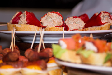 tapas, canapes or pintxos in the bar of a bar