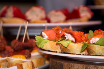 tapas, canapes or pintxos in the bar of a bar