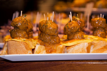 tapas, canapes or pintxos in the bar of a bar