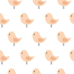 Cute orange birds on white background seamless texture