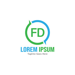 Initial FD logo template with modern frame. Minimalist FD letter logo vector illustration