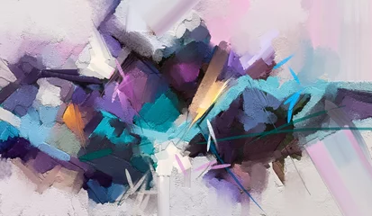 Abstraktes buntes Ölgemälde auf Segeltuchbeschaffenheit. Handgezeichneter Pinselstrich, Ölfarben-Gemälde Hintergrund. Ölgemälde der modernen Kunst mit gelber, roter Farbe. Abstrakte zeitgenössische Kunst für den Hintergrund © nongkran_ch