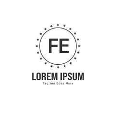 Initial FE logo template with modern frame. Minimalist FE letter logo vector illustration