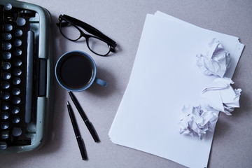 Literature, author and writer, writing and journalism concept: typewriter, cup of coffee and...
