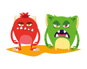 funny monsters couple comic characters colorful