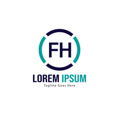 Initial FH logo template with modern frame. Minimalist FH letter logo vector illustration