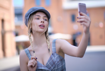 Woman Making Selfie Photo On Smartphone