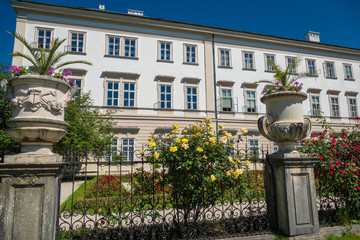 Fototapeta na wymiar View to famous castle Mirabell with nice garden in Salzburg, Austria