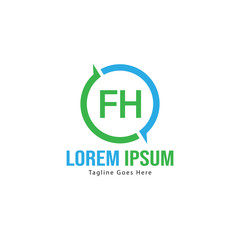 Initial FH logo template with modern frame. Minimalist FH letter logo vector illustration