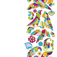Mexican talavera ceramic tile pattern with tropical parrots.