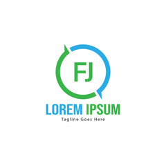 Initial FJ logo template with modern frame. Minimalist FJ letter logo vector illustration