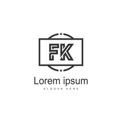 Initial FK logo template with modern frame. Minimalist FK letter logo vector illustration