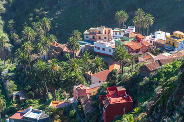 View above the village Macayo, located in the canyon of Vallehermoso what means the beautiful valley