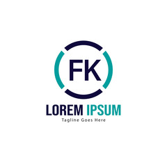 Initial FK logo template with modern frame. Minimalist FK letter logo vector illustration