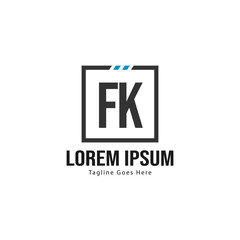 Initial FK logo template with modern frame. Minimalist FK letter logo vector illustration