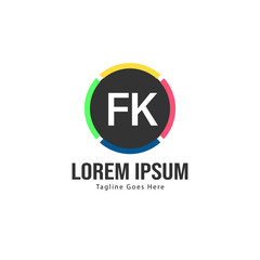 Initial FK logo template with modern frame. Minimalist FK letter logo vector illustration