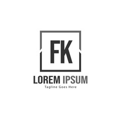 Initial FK logo template with modern frame. Minimalist FK letter logo vector illustration