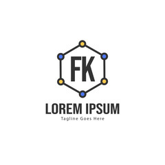 Initial FK logo template with modern frame. Minimalist FK letter logo vector illustration