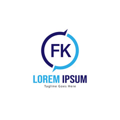 Initial FK logo template with modern frame. Minimalist FK letter logo vector illustration