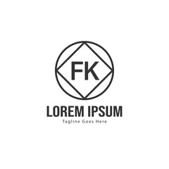 Initial FK logo template with modern frame. Minimalist FK letter logo vector illustration