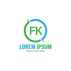 Initial FK logo template with modern frame. Minimalist FK letter logo vector illustration