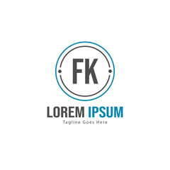 Initial FK logo template with modern frame. Minimalist FK letter logo vector illustration