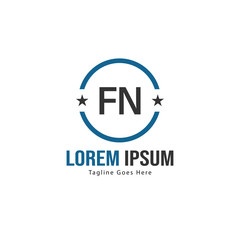 Initial FN logo template with modern frame. Minimalist FN letter logo vector illustration