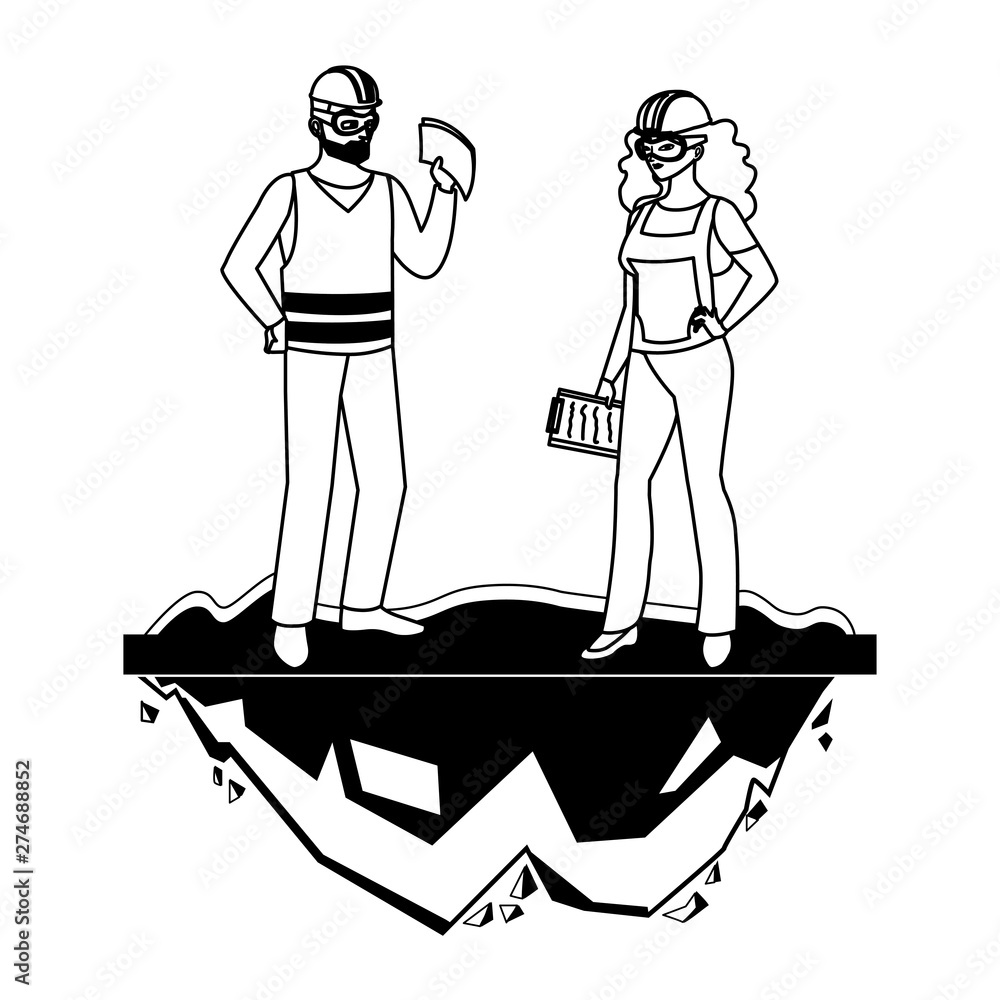 Poster couple of builders constructors workers characters