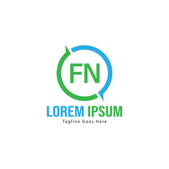 Initial FN logo template with modern frame. Minimalist FN letter logo vector illustration