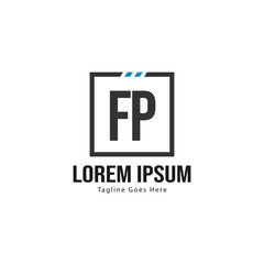 Initial FP logo template with modern frame. Minimalist FP letter logo vector illustration