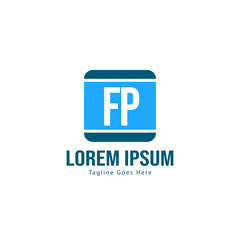 Initial FP logo template with modern frame. Minimalist FP letter logo vector illustration